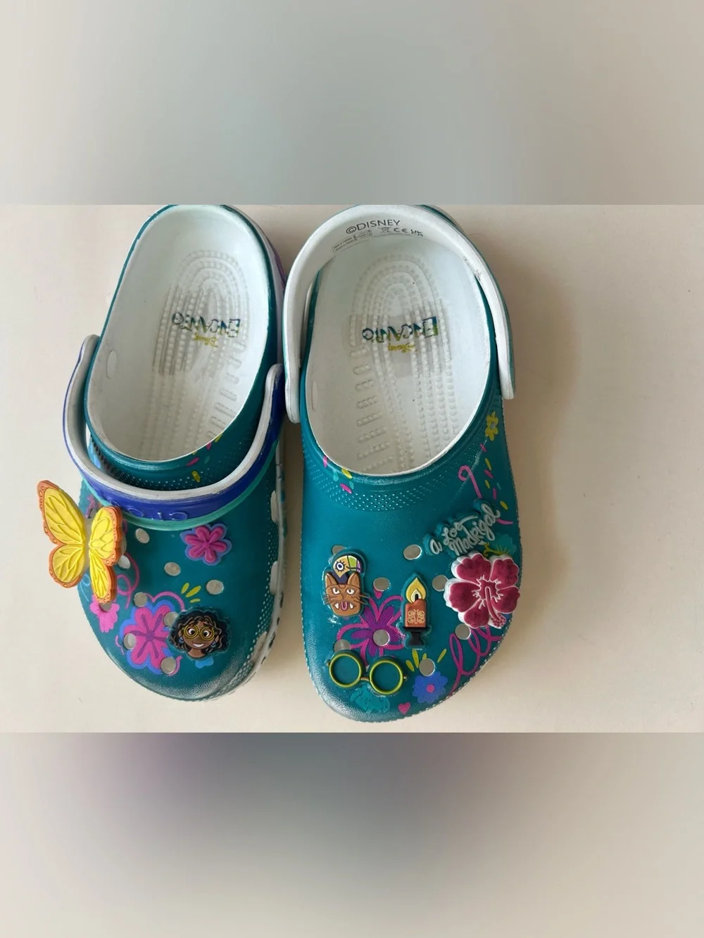 Disney / crocs Teal Kids Clog Sandals with Fun Decorative Charms Encanto